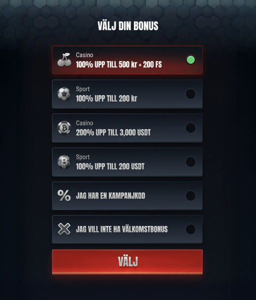 Bonusar för registrering på Casino Glorion